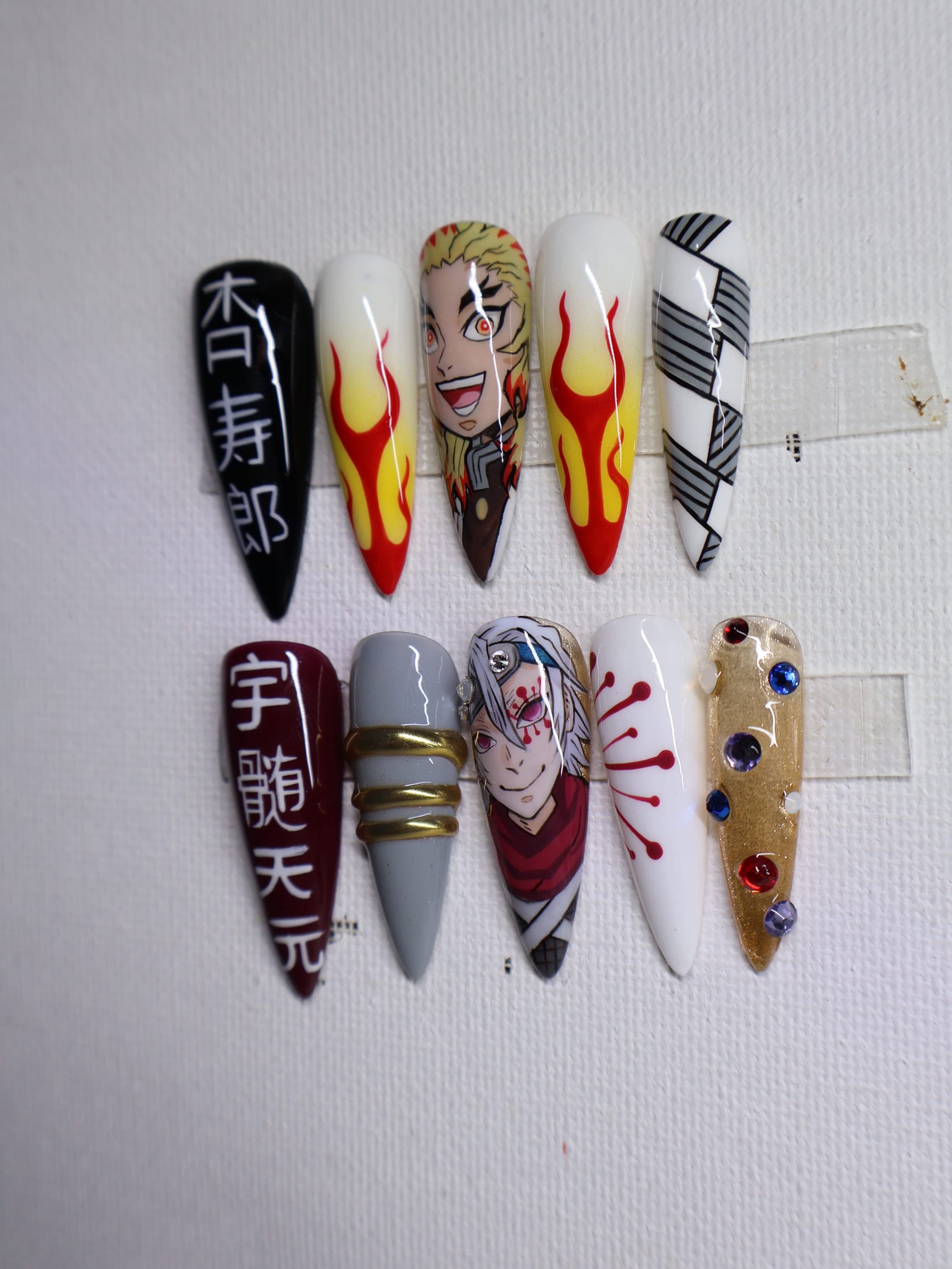 Rengoku and Tengen set, hand-painted portraits and kanji